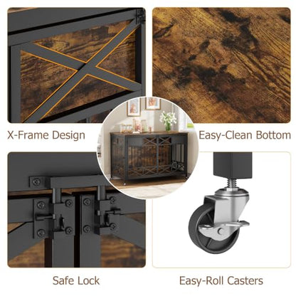 47" XXL Dog Crate Furniture with Wheels, view 7