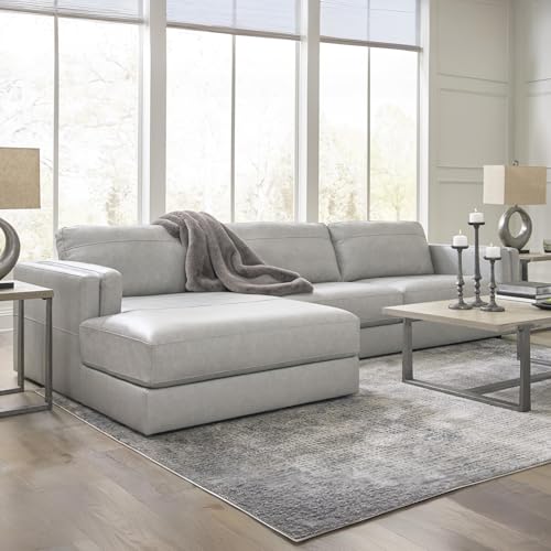 Signature Design by Ashley Amiata Sectional Couch, Sag-Resistant Platform Foundation, Combination of Leather and Faux Leather for Living Rooms, 137-Inch L-Shaped Sofa with Chaise, Glacier Gray