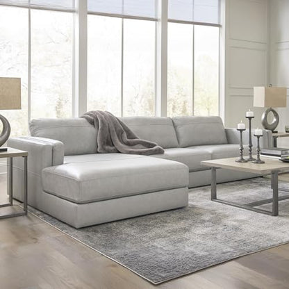 Signature Design by Ashley Amiata Sectional Couch, Sag-Resistant Platform Foundation, Combination of Leather and Faux Leather for Living Rooms, 137-Inch L-Shaped Sofa with Chaise, Glacier Gray