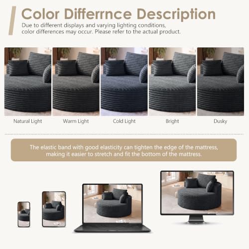 Oversized Round Chaise Lounge, 50" Boneless Chair, Dark Grey, view 8