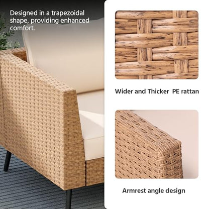 6 Pieces Outdoor Patio Furniture Sets, Rattan Conversation Sectional Set with Cushions and Storage Box, Patio Sofa with Outdoor Table