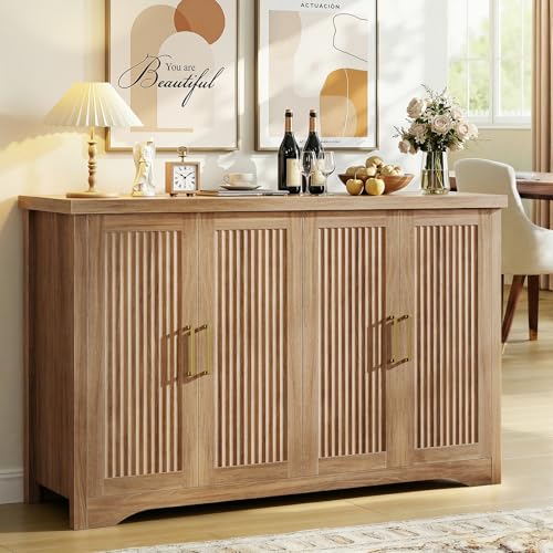 Fluted Sideboard Buffet Cabinet with Storage 55.59",Natural Oak, view 2