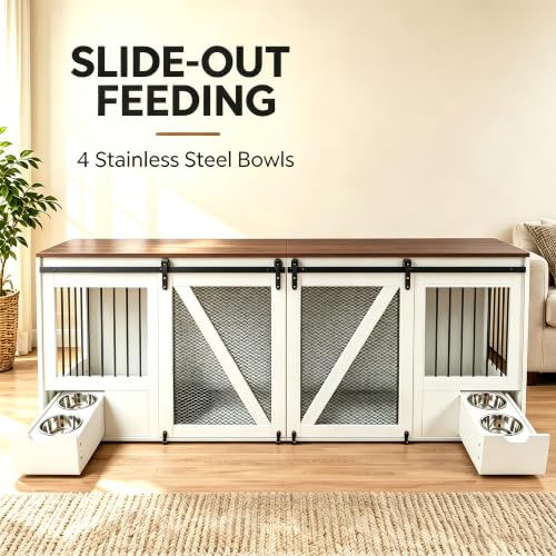 94.5" Double Dog Crate Furniture, Double Dog Kennel TV Stand White, view 5