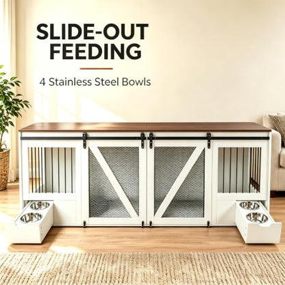 94.5" Double Dog Crate Furniture, Double Dog Kennel TV Stand White, view 5