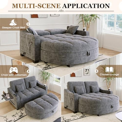 60” Loveseat Chaise Lounge Chair with Ottoman, view 7