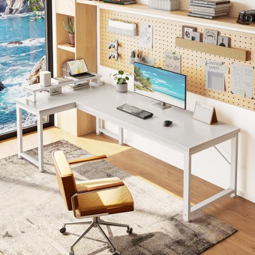53" L Shaped Computer Desk, Power Outlets, Monitor Stand, White, view 3