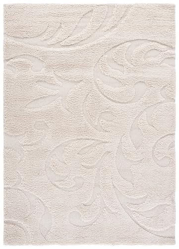 SAFAVIEH Florida Shag Collection Area Rug - 5'3" x 7'6", Creme & Creme, Scroll Design, Non-Shedding & Easy Care, 1.2-inch Thick Ideal for High Traffic Areas in Living Room, Bedroom (SG468-1111)