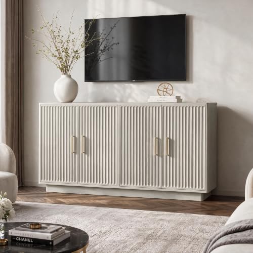 55" Fluted Buffet Cabinet with Storage, Modern Credenza, Greige, view 5