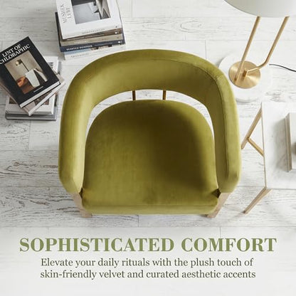 Barrel Accent Chair with Metal Frame Legs, Modern Velvet Living Room Chairs, Mid Century Upholstered Single Lounge Sofa Armchair for Living Room/Bedroom/Reading Room, Olive
