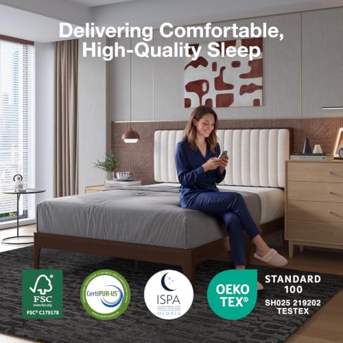 Queen Size Bed Frame with 3-Level Adjustable Upholstered Headboard, view 6