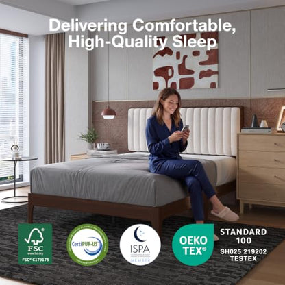 Queen Size Bed Frame with 3-Level Adjustable Upholstered Headboard, view 6