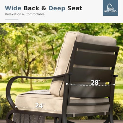 Patio Furniture Sets with 45" Gas Fire Pit Table, 8 Pieces Outdoor Metal Conversation Sets with 1 x 3-Seat Sofa, 2 Single Chairs, 2 Swivel Chairs and 2 Ottomans, Beige Cushion