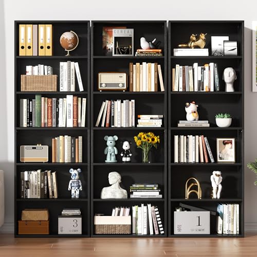 Bookshelf,6-Tier Open Bookcase and Bookshelves,6 Shelf Display Storage Shelves Floor Standing 70.6 inches Tall Bookcase for Home Office, Living Room (Black)