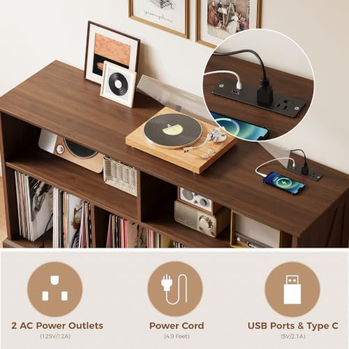 55" Mid-Century Modern Record Player Stand with Charging Station, view 4