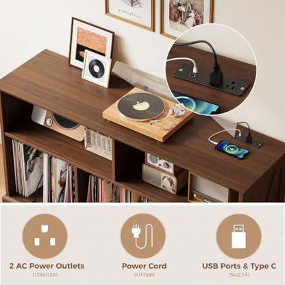 55" Mid-Century Modern Record Player Stand with Charging Station, view 4