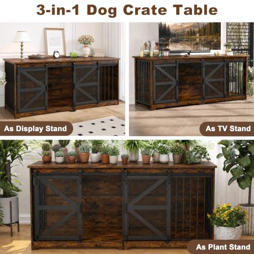 63in Double Dog Crate Furniture with Sliding Door, view 7