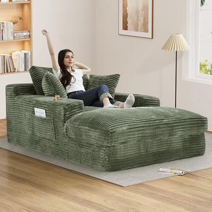 75.9"D Oversized Chaise Lounge Chair Indoor with Cup Holders,Green, view 2