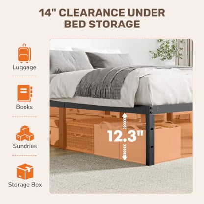 14 Inch Full Metal Bed Frame, Under Bed Storage, Black, view 4