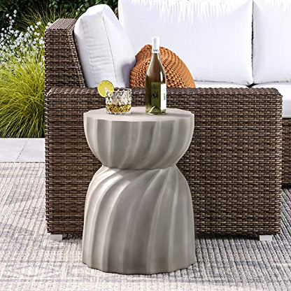Outdoor Side Table,Concrete Accent Side Table,Patio Side Tables End Table,Outdoor Accent Side Table Lightweight for Livingroom,Garden, Hourglass,Grey