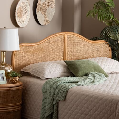 Adelita Natural Rattan Arched Headboard - Handwoven Cane Panel, Coastal Boho Style Bedroom Decor, Queen