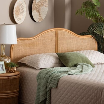 Adelita Natural Rattan Arched Headboard - Handwoven Cane Panel, Coastal Boho Style Bedroom Decor, Queen
