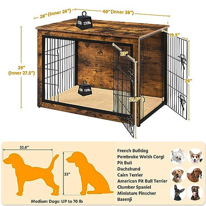 Yaheetech 40in Wooden Dog Crate Furniture w/Cushion for Medium/Large Dogs, view 4