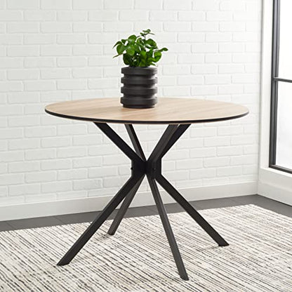 SAFAVIEH Home Collection Rixley Mid-Century Modern Natural/Black Round Top Dining Table