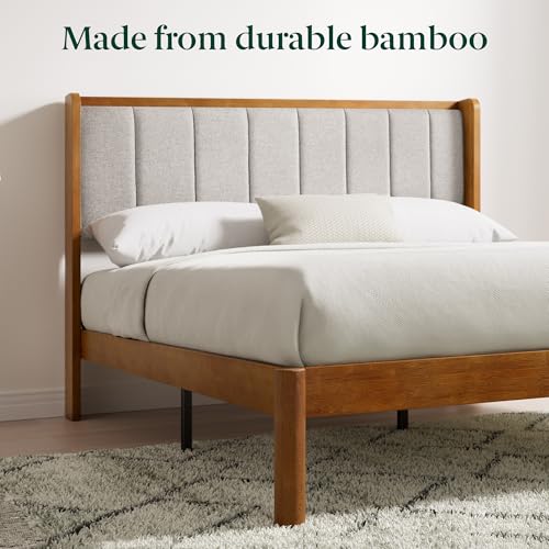 Bamboo Platform Bed with Wingback Headboard, view 5