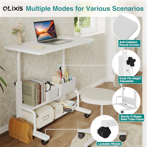 Rolling Desk, Storage Shelves, Laptop Table, Home Office, view 5