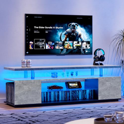 TV Stand for 70 Inch TV LED Gaming Entertainment Center Media Storage Console Table with Large Side Cabinet for Living Room Gray