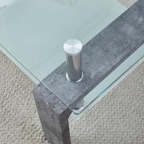 Coffee Table - Rectangle Glass Coffee Table with Simple and Classical Inspired Design, Easy Assembly for Modern Living, 39.5 * 23.5 * 17.5 inches (Grey Marble)
