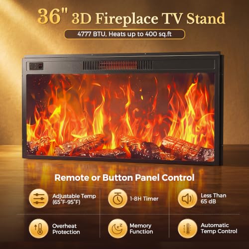 70" Farmhouse Fireplace TV Stand with 36" Fireplace, White, view 4