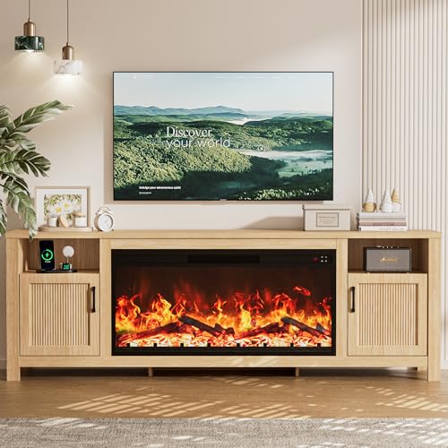 71" Fluted Fireplace TV Stand with 38" Electric Fireplace for Television, view 2