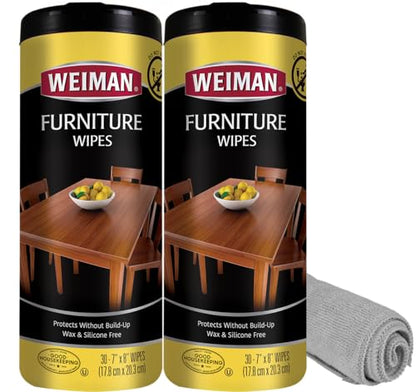 Wood Polish and Cleaning Wipes, For Furniture Cleaner, Protect from Watermarks, Stains & Aging, No Build-Up, UVX-15 Prevent Drying, Fading & Discoloration, 2 Pack with Microfiber Cloth