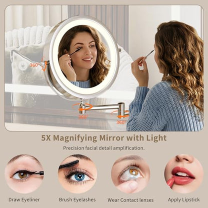 Makeup Vanity Desk with HD & 5X Magnifying Mirror and Lights, view 5