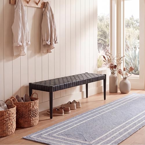 SAFAVIEH Furniture - Amalia Bench - Black & Black - Solid Wood - Modern Leather Design - Ideal for Entryway, Bedroom, Living Room, 18" Seat Height (BCH1001D)