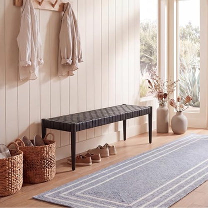 SAFAVIEH Furniture - Amalia Bench - Black & Black - Solid Wood - Modern Leather Design - Ideal for Entryway, Bedroom, Living Room, 18" Seat Height (BCH1001D)