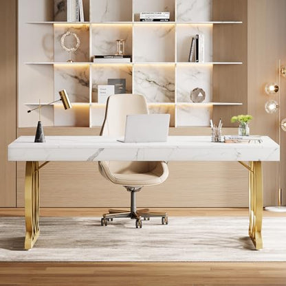63-Inch Executive Desk, Modern Office Computer Desk with Stylish Gold Legs, view 7
