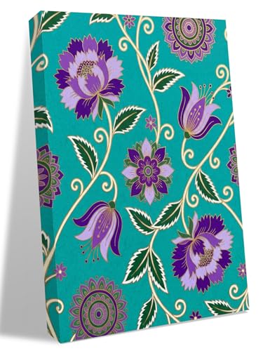 NuYeBiofx Bohemian Purple Flowers Canvas Wall Art Prints,40"x28" Framed Picture Artwork Paisley Floral Art Printed Canvas Oil Painting for Living Room Bedroom Office,Ready to Hang