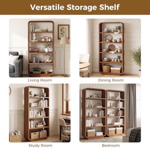 5-Tier Bookshelf, 71" Tall Bookcase, Open Display Shelves, Walnut, view 7