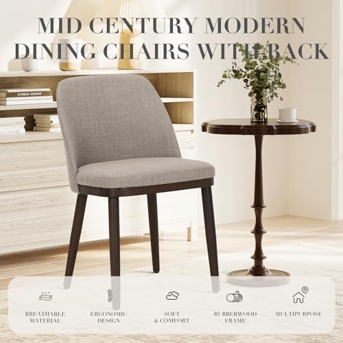Upholstered Dining Chairs Set of 6, Modern Kitchen Chairs with Back, Fabric Side Dining Room Chairs with Wood Legs for Kitchen Dining Room Restaurant, Camel