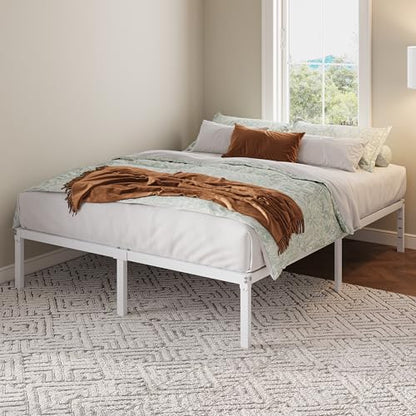 Full Size Bed Frame, 12 Inch Metal Beds with Storage Space, White, view 4