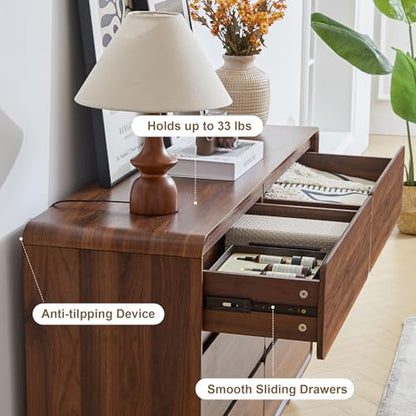 Modern 6 Drawer Dresser for Bedroom, 48" Wooden Chest of Drawers, Walnut, view 5