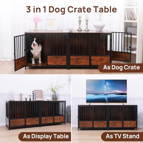 75" Wooden Dog Crate Furniture – Chew-Resistant Kennel for Medium/Large Breeds, view 6
