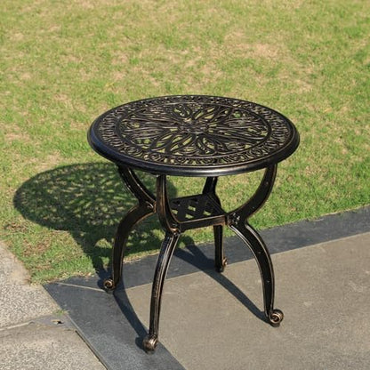 Outdoor Cast Aluminum Side Table Patio Side Table Backyard, Pool, Indoor, Easy Maintenance and Weather Resistant Coffee Table Porch Table Bistro Table (18.5round-Bronzed)