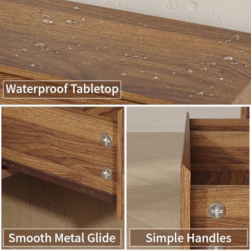47.2" Wide Walnut 6 Drawer Dresser for Bedroom with Solid Wood Legs, view 6