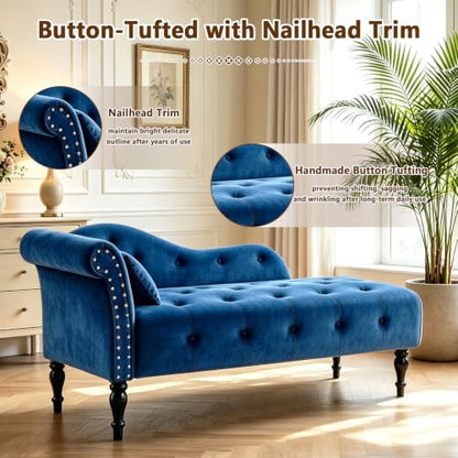 Velvet Upholstered Chaise Lounge Chair Indoor with Pillow, view 6
