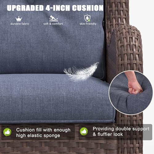 6 Pieces Outdoor Patio Furniture Set, Rattan Wicker Sectional Swivel Rocker Chairs Sets with Ottomans, Swivel Glider Chairs, and Coffee Table
