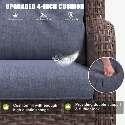 6 Pieces Outdoor Patio Furniture Set, Rattan Wicker Sectional Swivel Rocker Chairs Sets with Ottomans, Swivel Glider Chairs, and Coffee Table