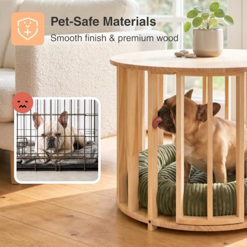 Dog Crate Furniture, Round Cat Coffee Table with Cat Bed, view 4